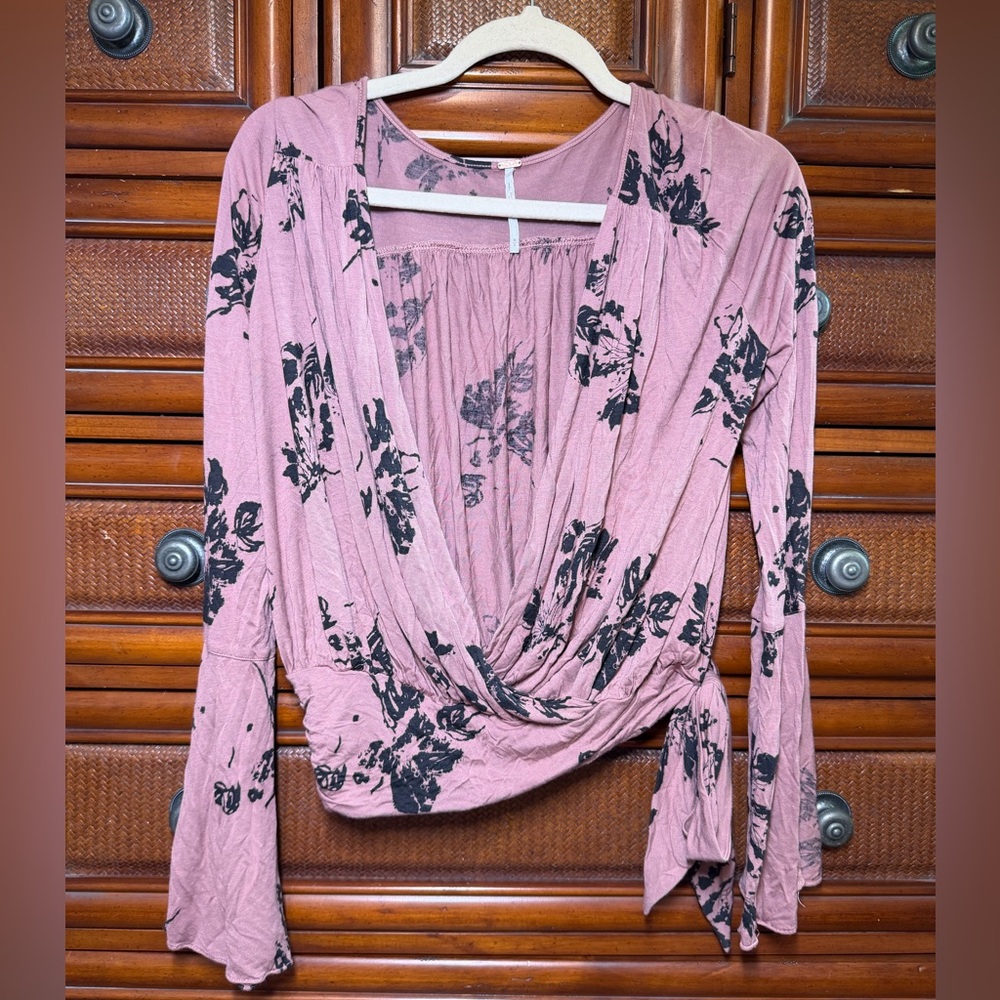 Free people Floral Wrap Women Top with bell sleeves